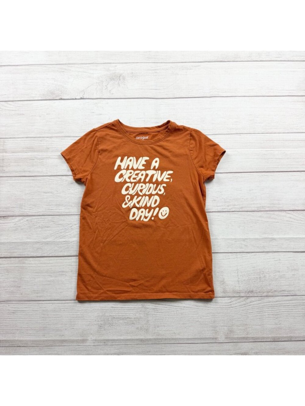 Cat & Jack Girls Graphic Tee Orange Positive Message Cotton Blend M 7-8